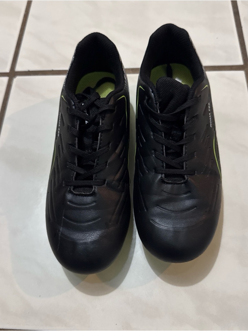 Kids Black Sneakers with Neon Green Accents - Lace-Up Comfort